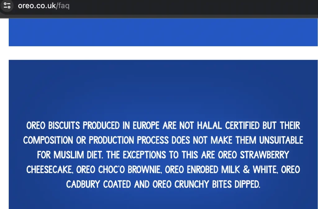 Oreo UK Halal status